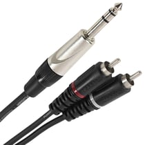 Plugger, câble en Y 2 Cinch RCA mâle vers Jack TRS mâle stéréo 6,35mm.