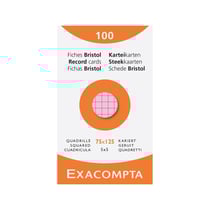 Étui de 100 fiches - bristol quadrillé 5x5 non perforé 75x125mm - Couleurs assorties - x 10 - Exacompta