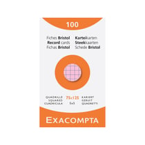 Étui de 100 fiches - bristol quadrillé 5x5 non perforé 75x125mm - Couleurs assorties - x 10 - Exacompta