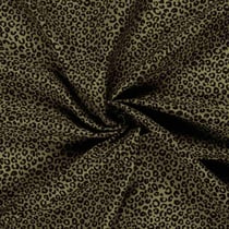Tissu Short de bain déperlant recyclé Léopard sur fond Vert kaki