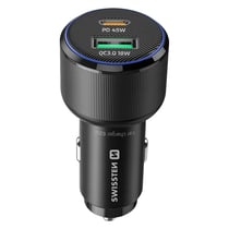 Swissten Chargeur Voiture Fast Charging 63W USB-C Power Delivery 45W et USB 3.0 18W Noir