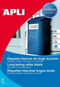 Apli 01227 - Etiquettes polyester blanches format 105 x 148 mm Laser et Copieur