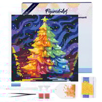 Mini Diamond Painting Broderie Diamant Figured’Art 25x25cm toile tendue sur châssis en bois - diamants ronds - Sapin de Noël Coloré