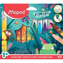 Feutres de coloriage Jungle Fever - Maped - 12 Feutres Jumbo - Encre Lavable - Pointe Bloquée