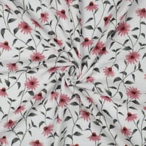 Tissu Double gaze de Coton Bio digital Fleurs Roses sur fond Blanc