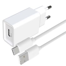 Jaym Pack de Charge Chargeur Secteur USB-A 2.4A avec Câble USB-A vers USB-C 1.5m Blanc