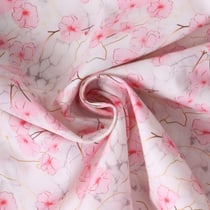 Tissu Coton imprimé  Marbre et fleurs rose sur fond Blanc - Au mètre