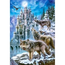 Puzzle nuit d'hiver 3 loups et le chateau - 1500 pieces collection paysage de montagnes - castorland