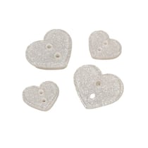 Lot de 3 boutons coeur pailleté argent