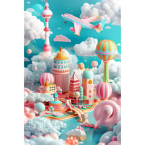 Tableau sur toile scène onirique aéro-urbaine 30x45 cm