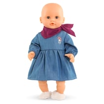 Robe en Jean Manches Longues & Foulard pour poupon 30 cm