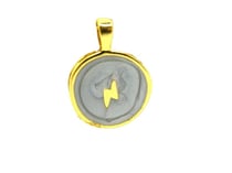 2 Pendentifs rondS 25*18mm - éclair - doré et émail gris nacré