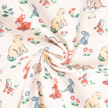Tissu Double gaze de Coton Foresta animaux de la forêt sur fond Ecru