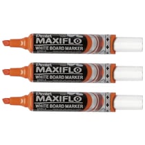 Lot de 3 marqueurs tableaux blancs MAXIFLO - PENTEL - Pointe biseautée large - Orange