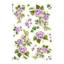 1 feuille de papier de riz 22.5 x 32 cm découpage collage Paper Designs FLEUR MAUVE FEUILLAGE 0078
