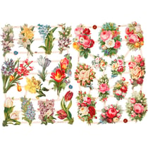 Découpes vintage, Fleurs printanières, feuille 16,5x23,5 cm, 2 flles/ 1 Pq.