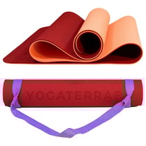 Tapis de Yoga BORDEAUX CORAIL TPE dim. 183x61x0,6 cm + Sangle de transport et d’étirements en Coton