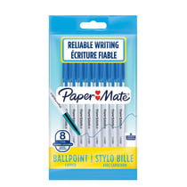 8 stylos à bille - Bleu - Pointe fine - Paper Mate