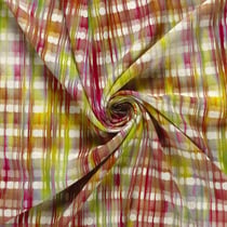 Tissu Lin Viscose Zélie quadrillage flou multicolore sur fond Ecru