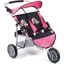 Poussette Jogger 3 roues pour poupées jumelles rose bleu foncé