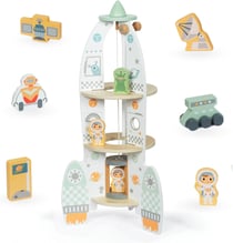 Jouet en bois Fusée Spatiale Ascenseur & Accessoires à construire, Garage enfant, 2 astronautes
