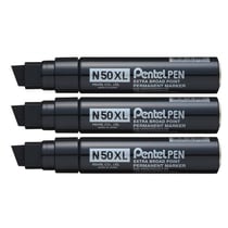 Lot de 3 marqueurs permanents pointe biseautée 17 mm - PENTEL - N50XL - Noir