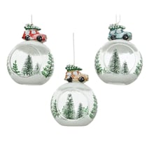 1 Boule Noël Ouverte Voiture (8 cm) - Verre - Voiture Verte