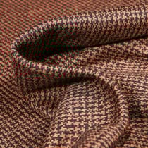 Tissu Jacquard polyviscose extensible Pied de poule noir sur fond Brique - Au mètre