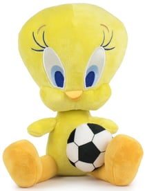 Peluche titi 30 cm avec ballon foot - canari jaune - doudou licence looney tunes