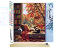 Peinture par Numéro Figured'Art - Vue du Chat en Automne - Kit de Loisir Créatif DIY Numéro d'Art Complet - 40x50cm toile roulée + châssis en bois à monter