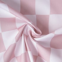 Tissu Toile de Coton d'ameublement Damier rose pastel sur fond Blanc