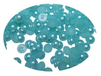 300 PERLES CABOCHON Demi Rond à coller acrylique Bleu Turquoise nacre 4 mm - Dos Plat - Creation Diy