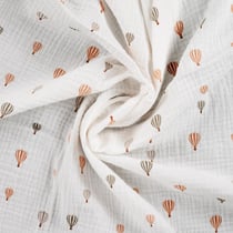 Tissu Double gaze de Coton Montgolfières sur fond Blanc cassé