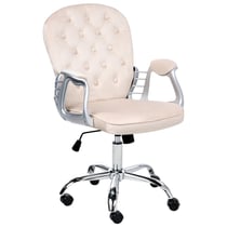 Chaise de Bureau Beige en Velours Dossier Capitonné Hauteur Réglable Pivotant