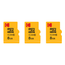 Kodak Lot de 3 Cartes Mémoire Micro SDHC 8 Go + Adaptateurs – Classe 10 – Haute Vitesse pour Smartphones, Caméras, Tablettes et GPS