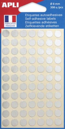Gommettes rondes 308 pastilles argenté Ø 8 mm