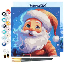 Mini Peinture par Numéros Figured'Art 20x20cm avec cadre Père Noël Souriant - Petit Format