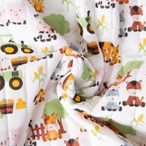 Tissu Coton Matelassé réversible Ray animaux de la ferme sur fond Blanc