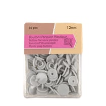 Lot de 30 boutons pression 100% plastique Gris argent 12mm
