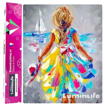 Diamond Painting Broderie Diamant LUMINLIFE 40x50cm, 100% strass, diamants ronds - Fille et la mer