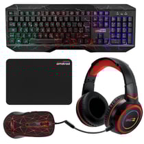 Amstrad Pack Pro Gamer Hunters 5 Pièces : Clavier, Souris, Tapis, Casque et Adapteur Noir