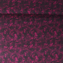 Tissu Viscose Twill extensible Louna fleurs Framboise foncé sur fond Noir