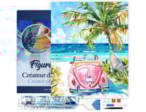 Diamond Painting Broderie Diamant Figured’Art 40x50cm toile tendue sur châssis en bois - diamants carrés - Voiture rose près de la mer