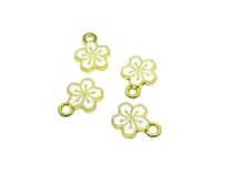 6 Breloques petite fleur émaillée 11*9mm doré et blanc