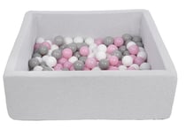 Piscine à balles pour enfant, 90x90 cm, Aire de jeu + 150 balles blanc,rose clair,gris - Velinda