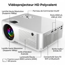 Videoprojecteur Android HD 1080P Smart Connectivité HDMI USB VGA Image Lumineuse - Noir - Yonis