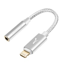 Akashi Adaptateur audio Lightning iPhone MFi vers Jack 3.5 mm Nylon Tressé Argent