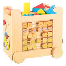 Beeboo - grand chariot d'activités en bois sur roulettes - 44 pièces - cube de marche - jouet d'éveil