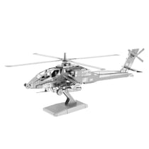 MetalEarth Aviation: AH-64 APACHE 12.2x12.2x5.5cm, maquette 3D en métal avec 2 feuilles, sur carte 12x17cm, 14+