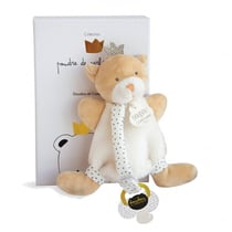 Doudou attache-sucette ours Petit Roi marron - 15 cm - Doudou et Compagnie